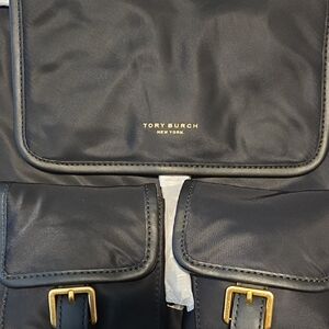 Tory Burch Black Nylon Backpack with Gold Hardware Accents